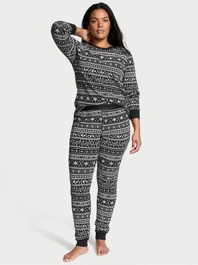 Black Fair Isle Thermal Long Pajama Set